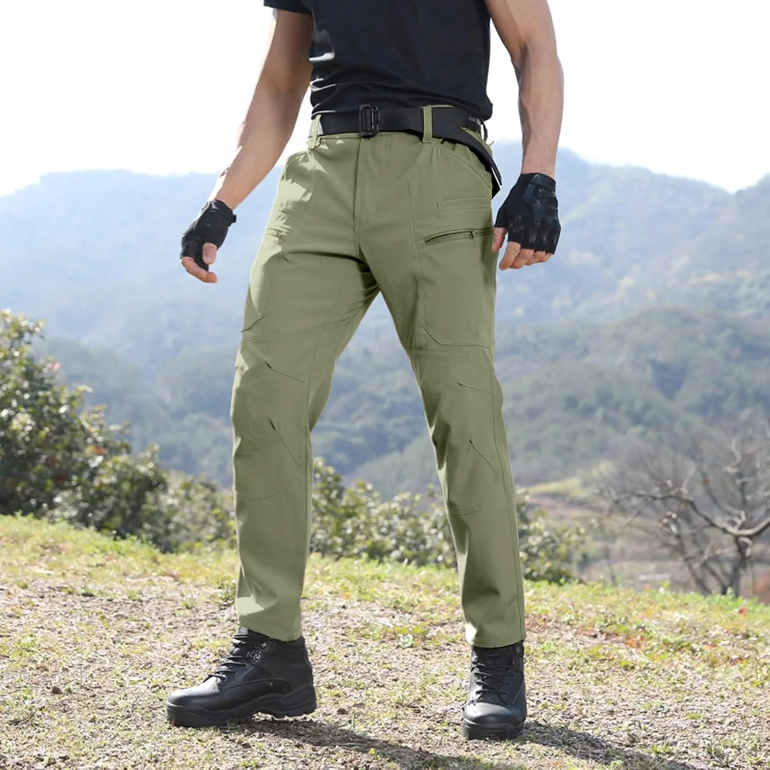 Men's Stretch Cargo Slim Fit Pants Windproof Waterproof Hiking Pants