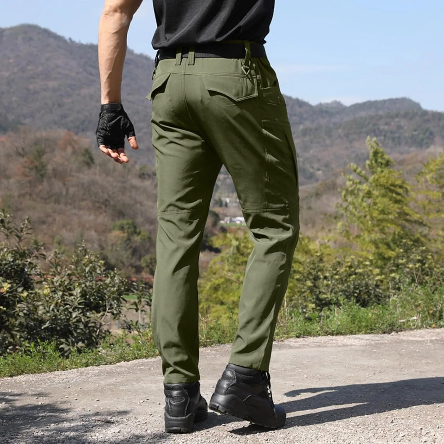 Men's Stretch Cargo Slim Fit Pants Windproof Waterproof Hiking Pants