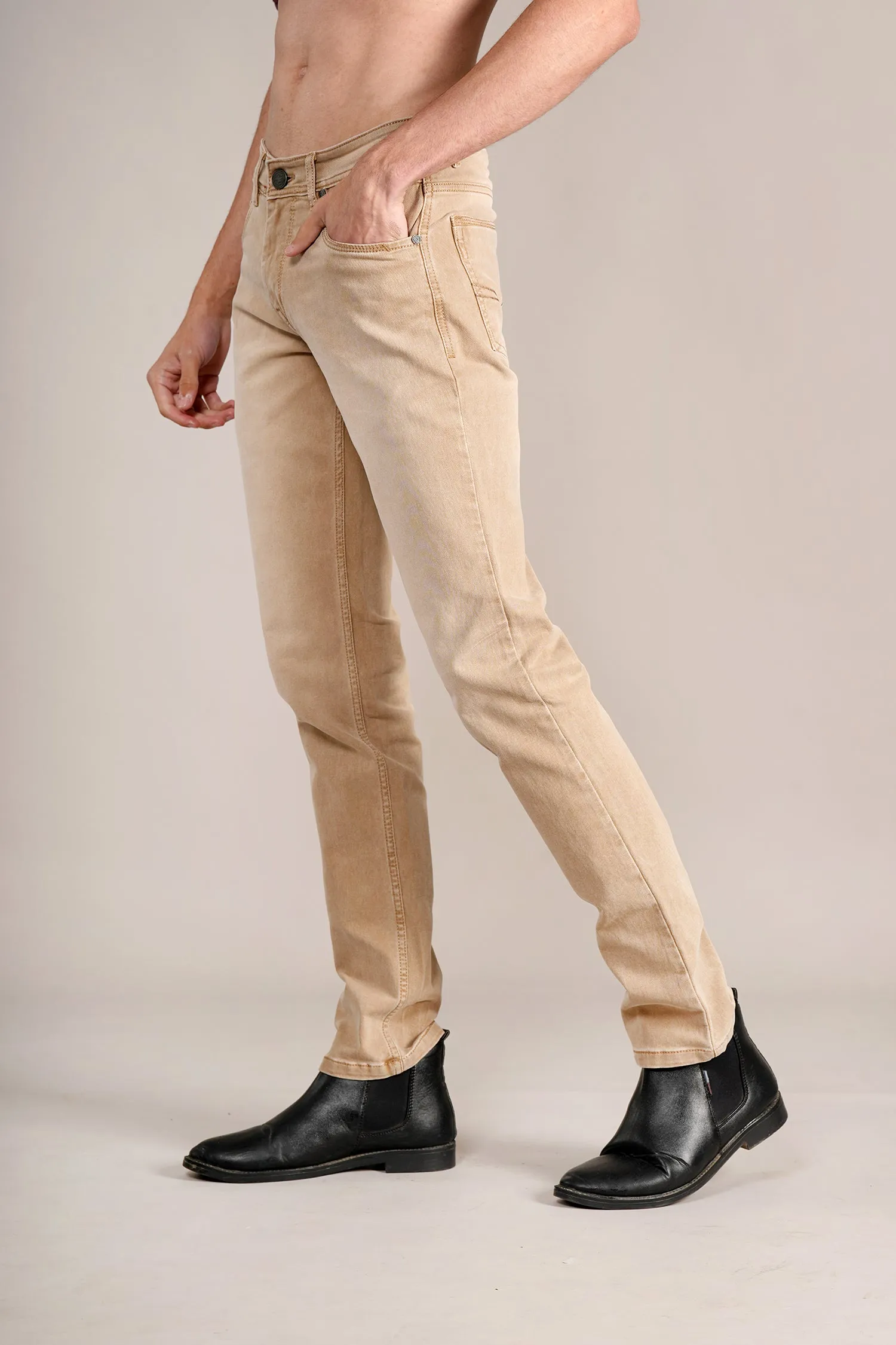Men's Ultra Narrow Fit Solid Khaki Jeans