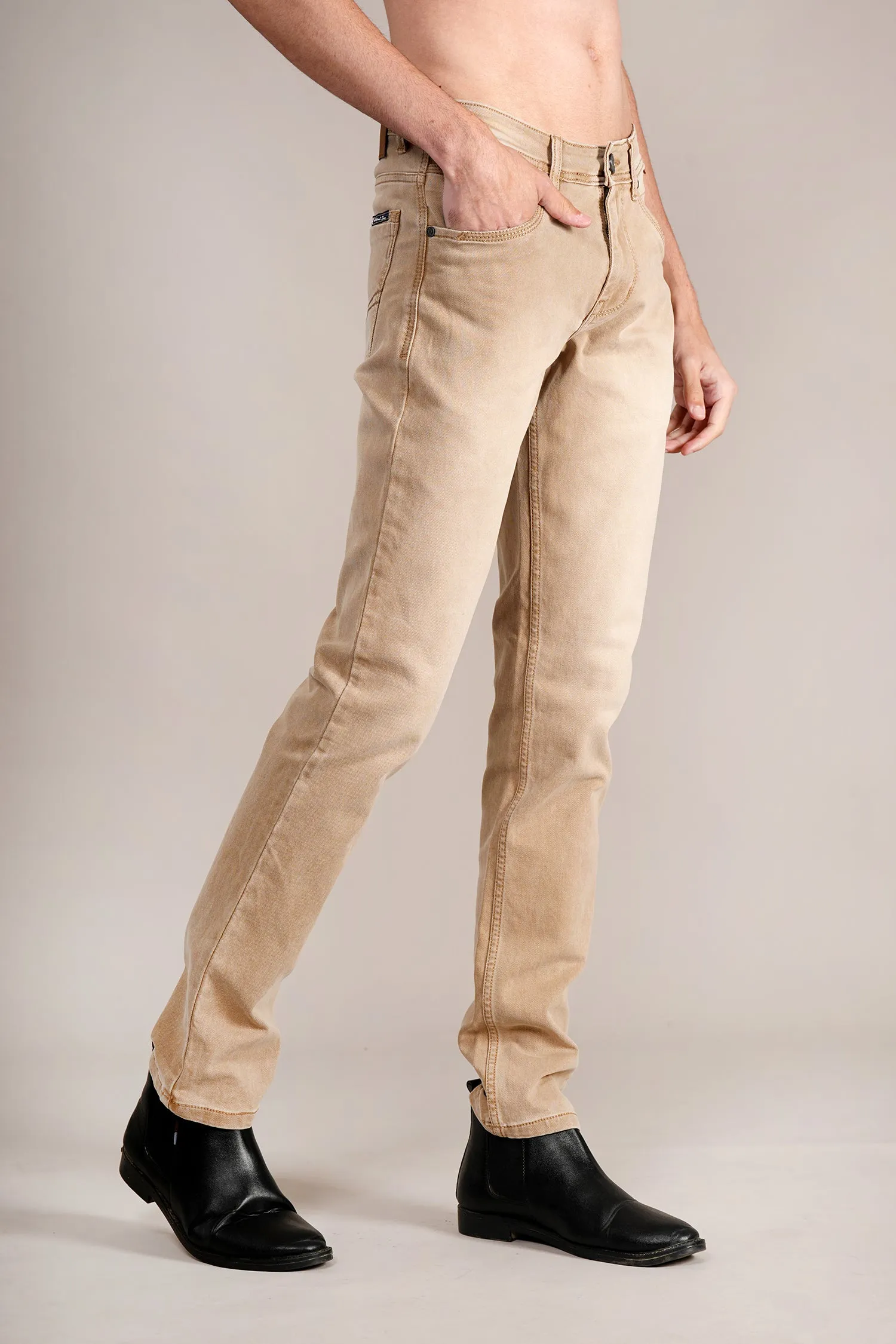 Men's Ultra Narrow Fit Solid Khaki Jeans