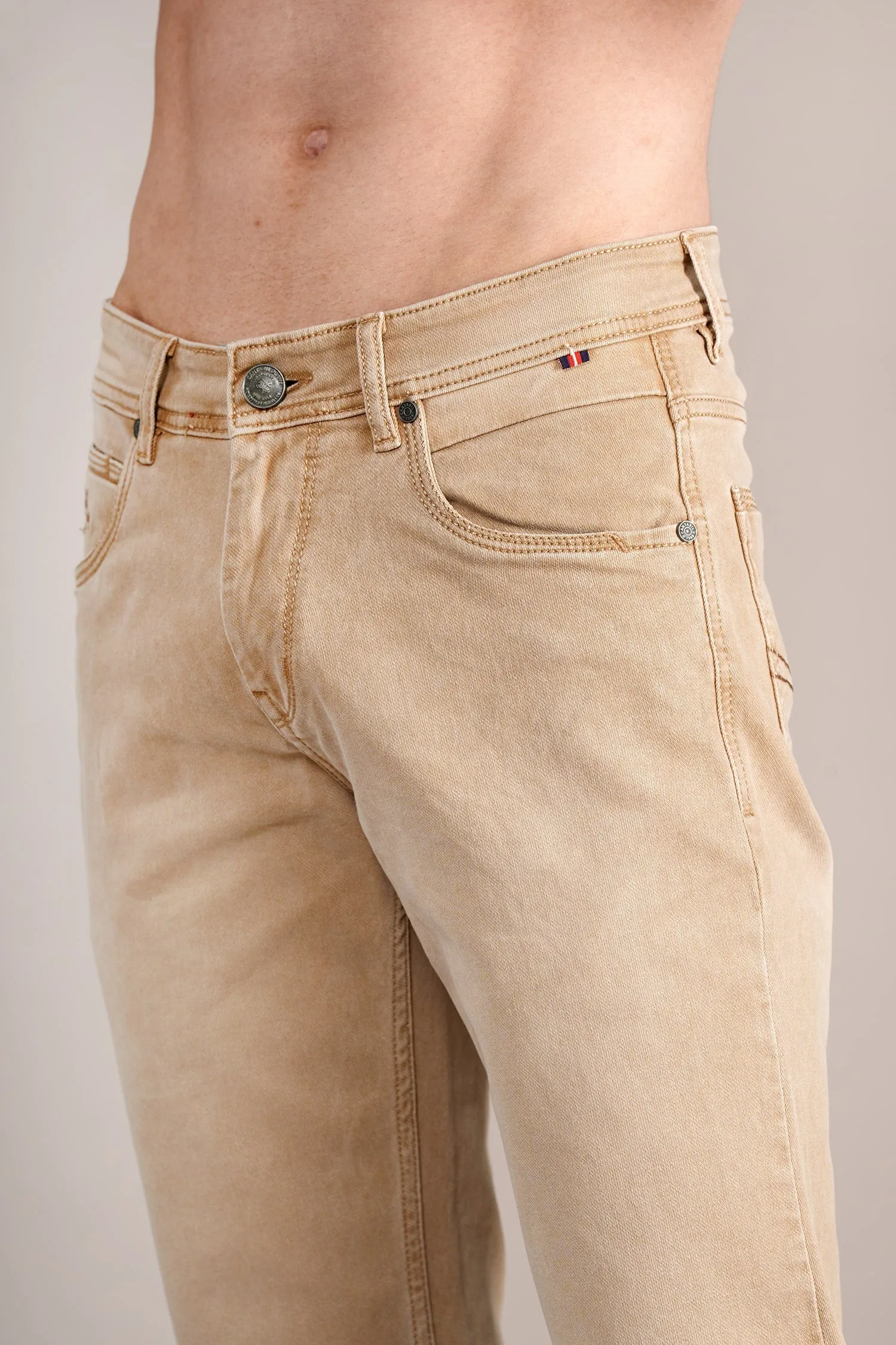 Men's Ultra Narrow Fit Solid Khaki Jeans