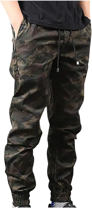 Mens Workout Cargo Sweatpants Drawstring Athletic Pants Joggers Running Sports Sweatpants Casual Slim Fit Men's Pants