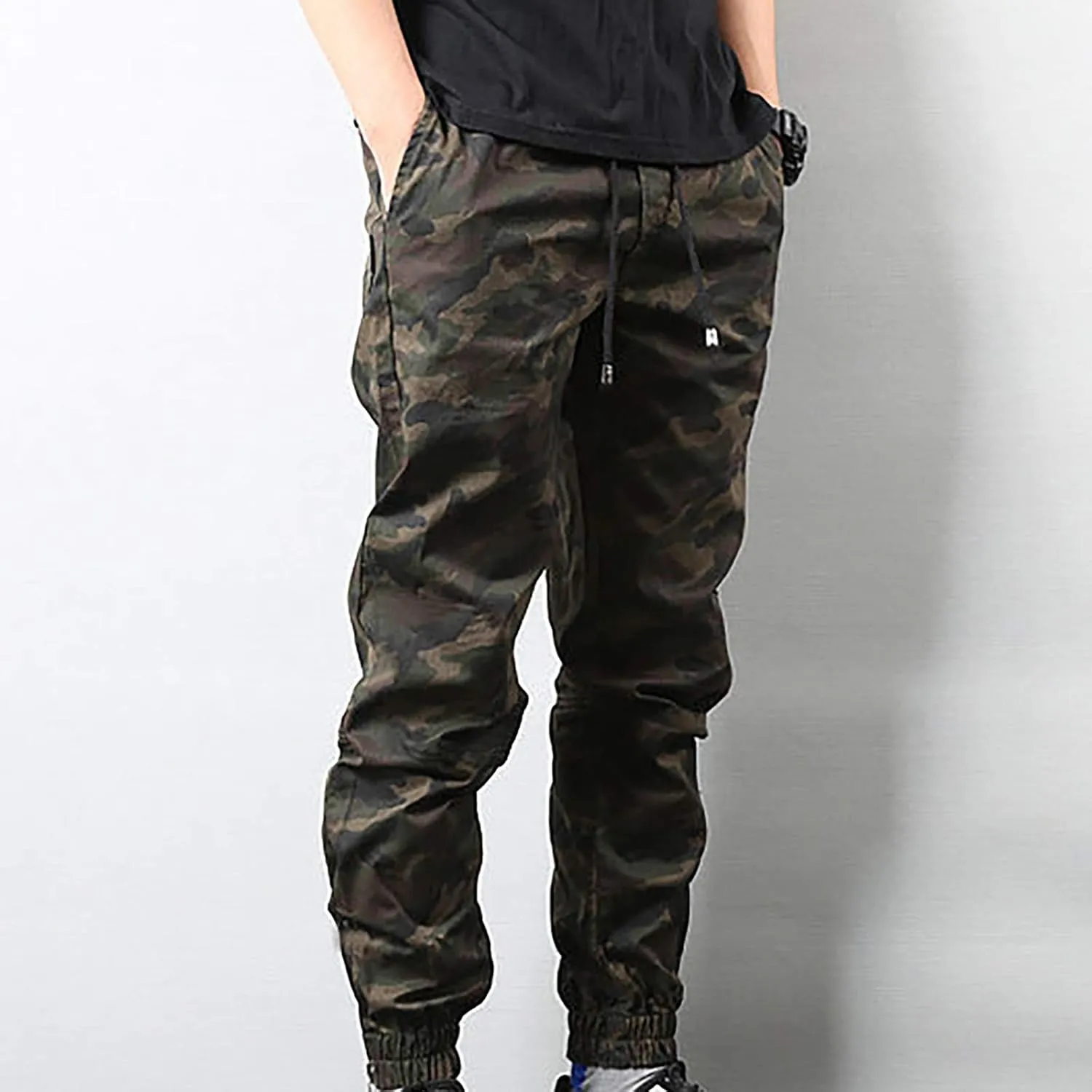 Mens Workout Cargo Sweatpants Drawstring Athletic Pants Joggers Running Sports Sweatpants Casual Slim Fit Men's Pants