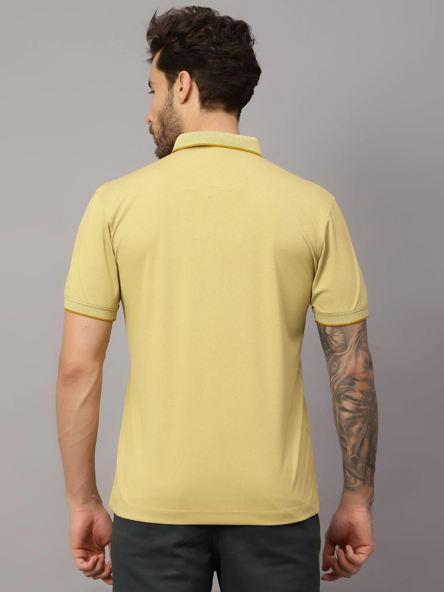 Men's Yellow  Polo neck Half Sleeve T-Shirt with Typographic print