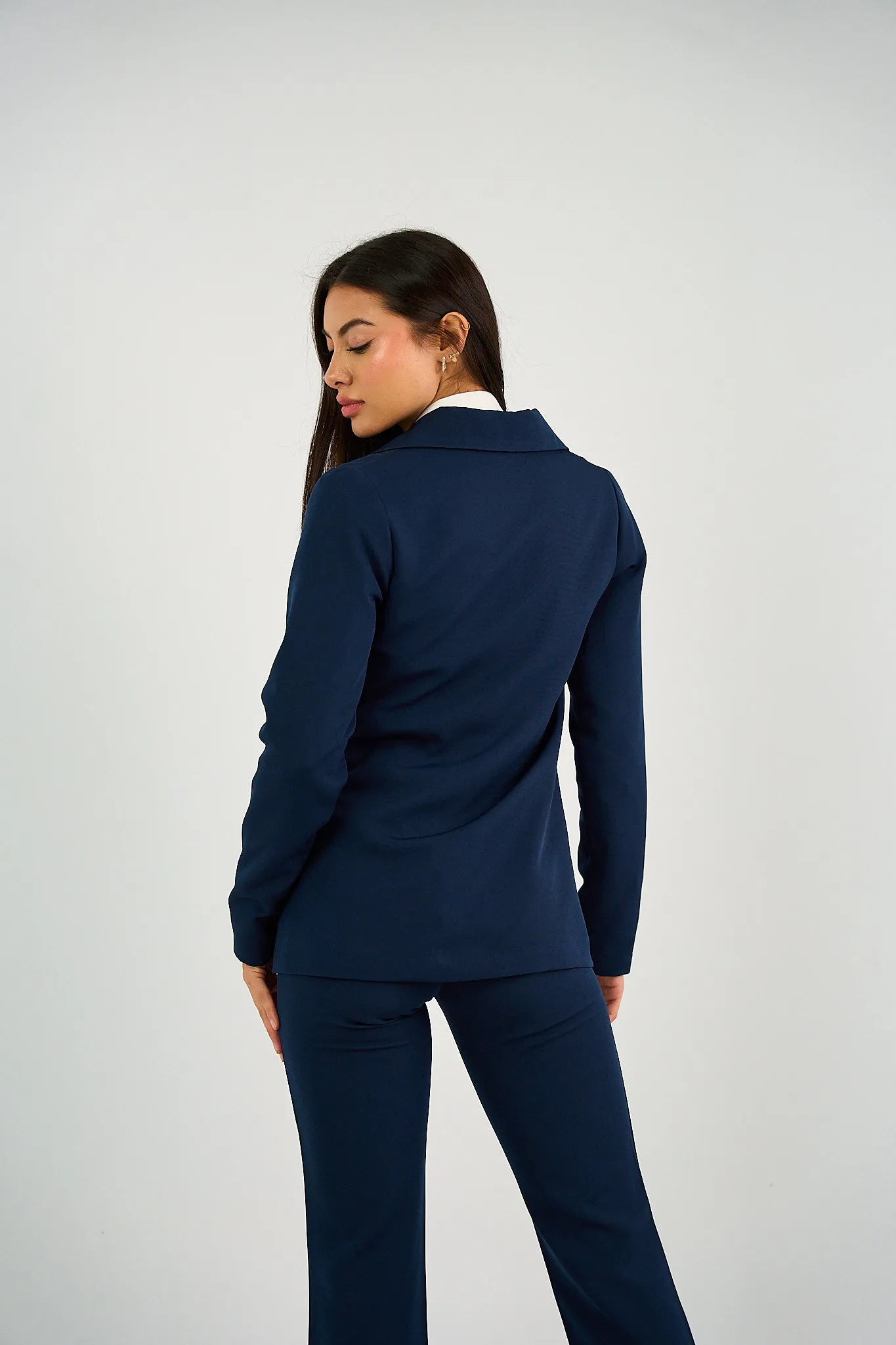 Navy Single-Button Tailored Blazer Suit