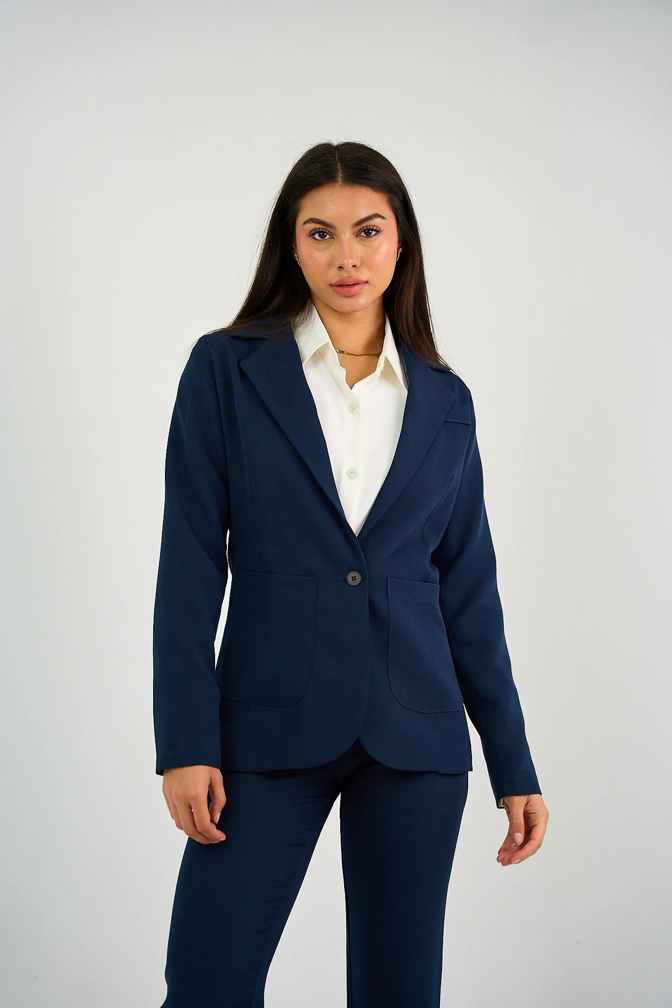 Navy Single-Button Tailored Blazer Suit