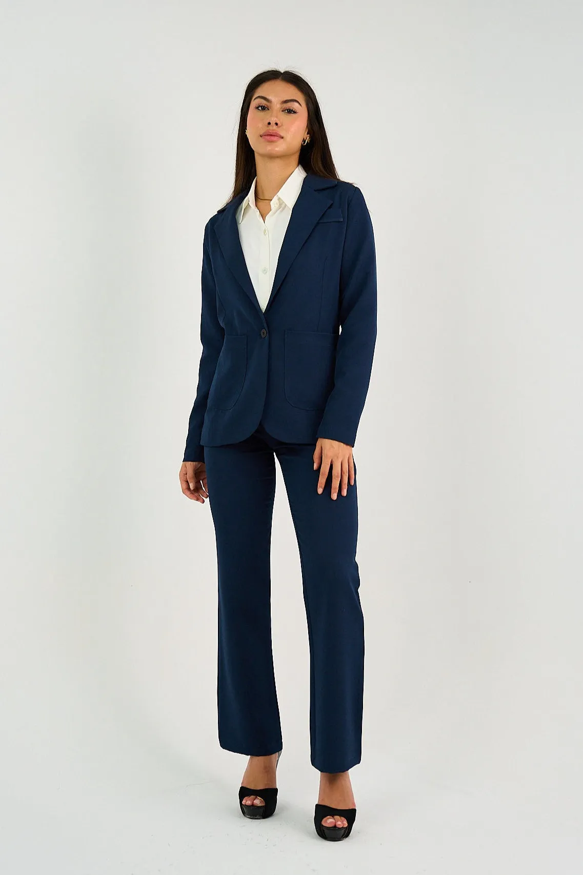 Navy Single-Button Tailored Blazer Suit