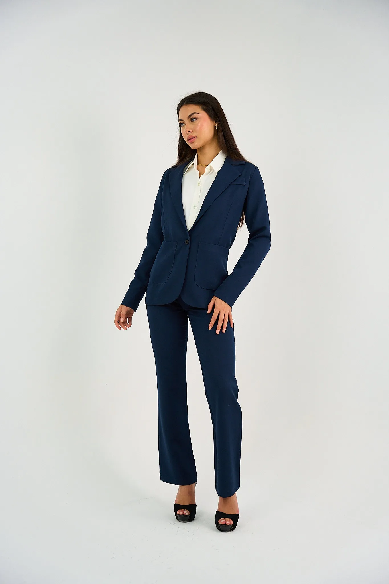 Navy Single-Button Tailored Blazer Suit