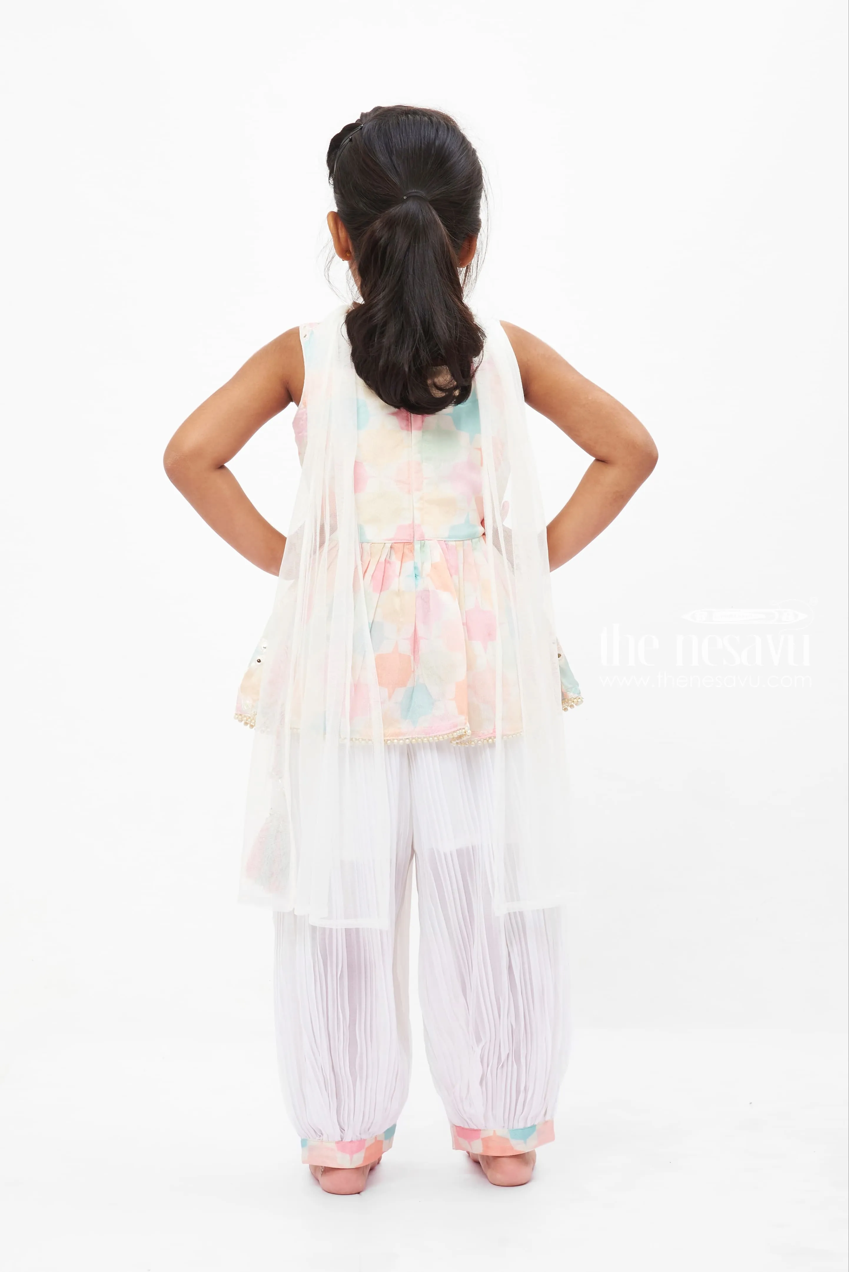 Pastel Embellished Kurti with Pants and Dupatta Set