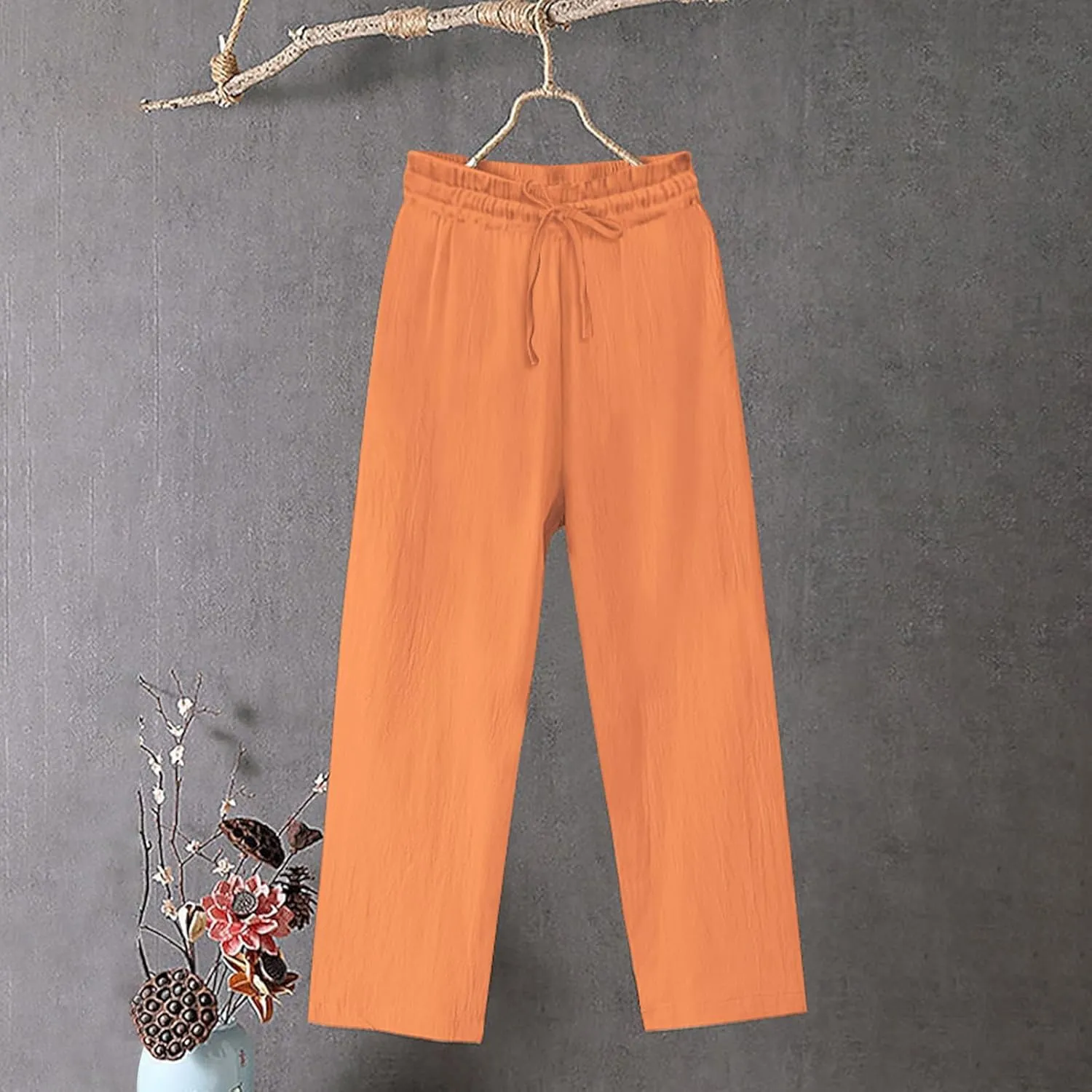 Plus Size Wide Leg Linen Pants Women Summer Capri Palazzo Flowy Pants Casual Loose Solid Color High Waist Trousers