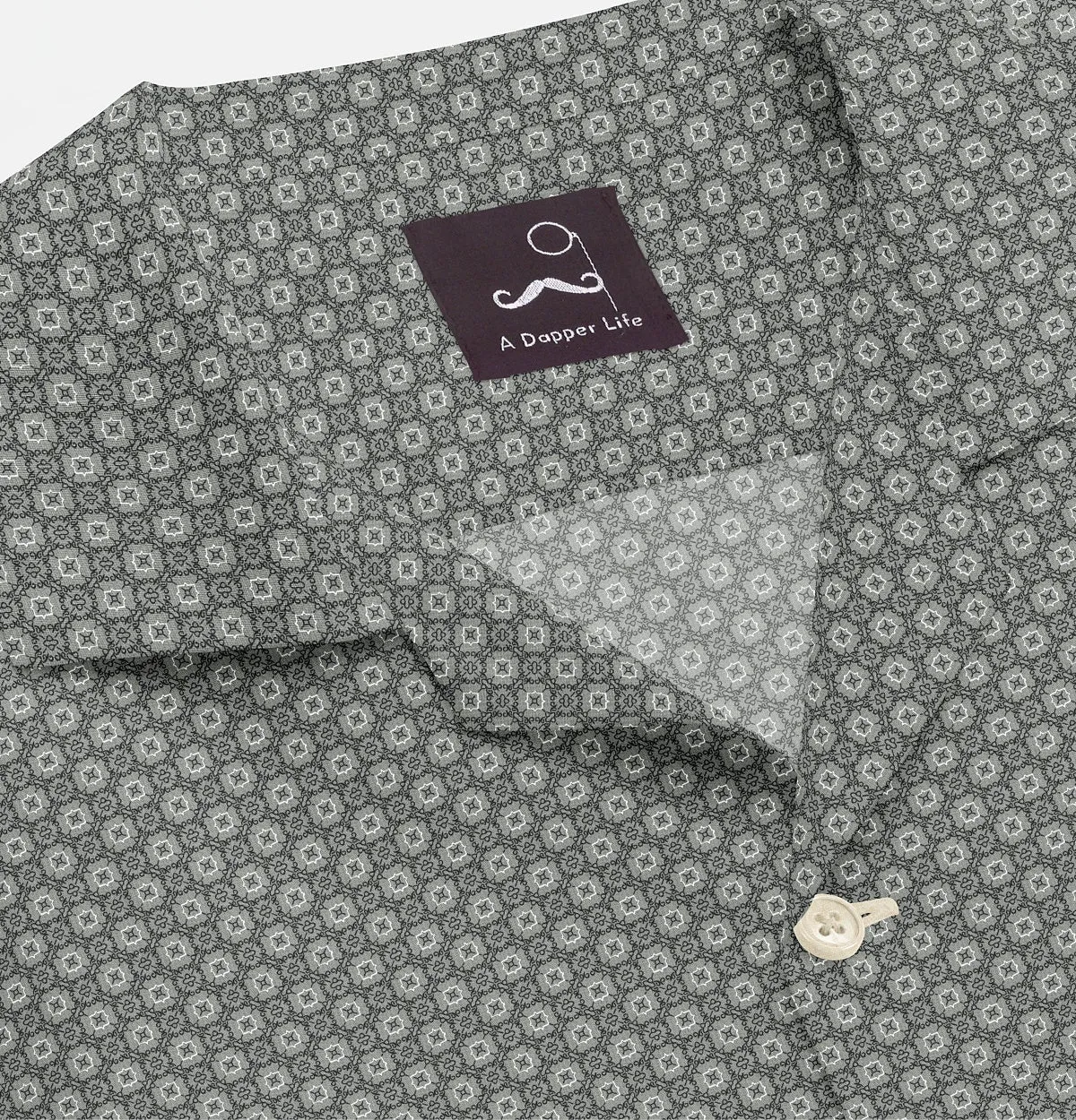 Pure Cotton - Camp Collar - Short Sleeve - Light Gray Floral Maze