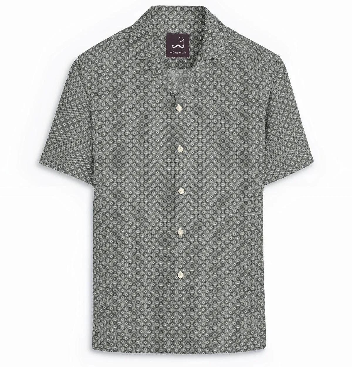 Pure Cotton - Camp Collar - Short Sleeve - Light Gray Floral Maze