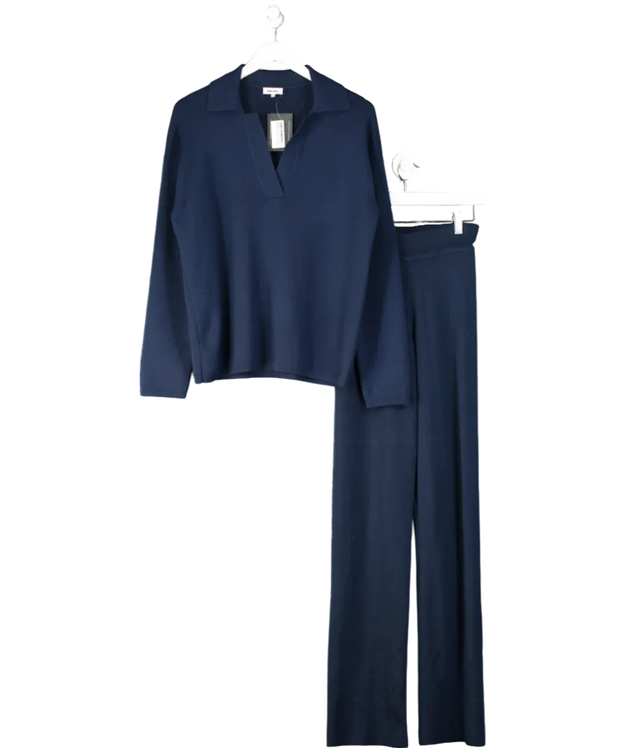 Rise & Fall Blue Merino Straight Leg Trousers And Collared Sweater UK XS