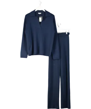 Rise & Fall Blue Merino Straight Leg Trousers And Collared Sweater UK XS
