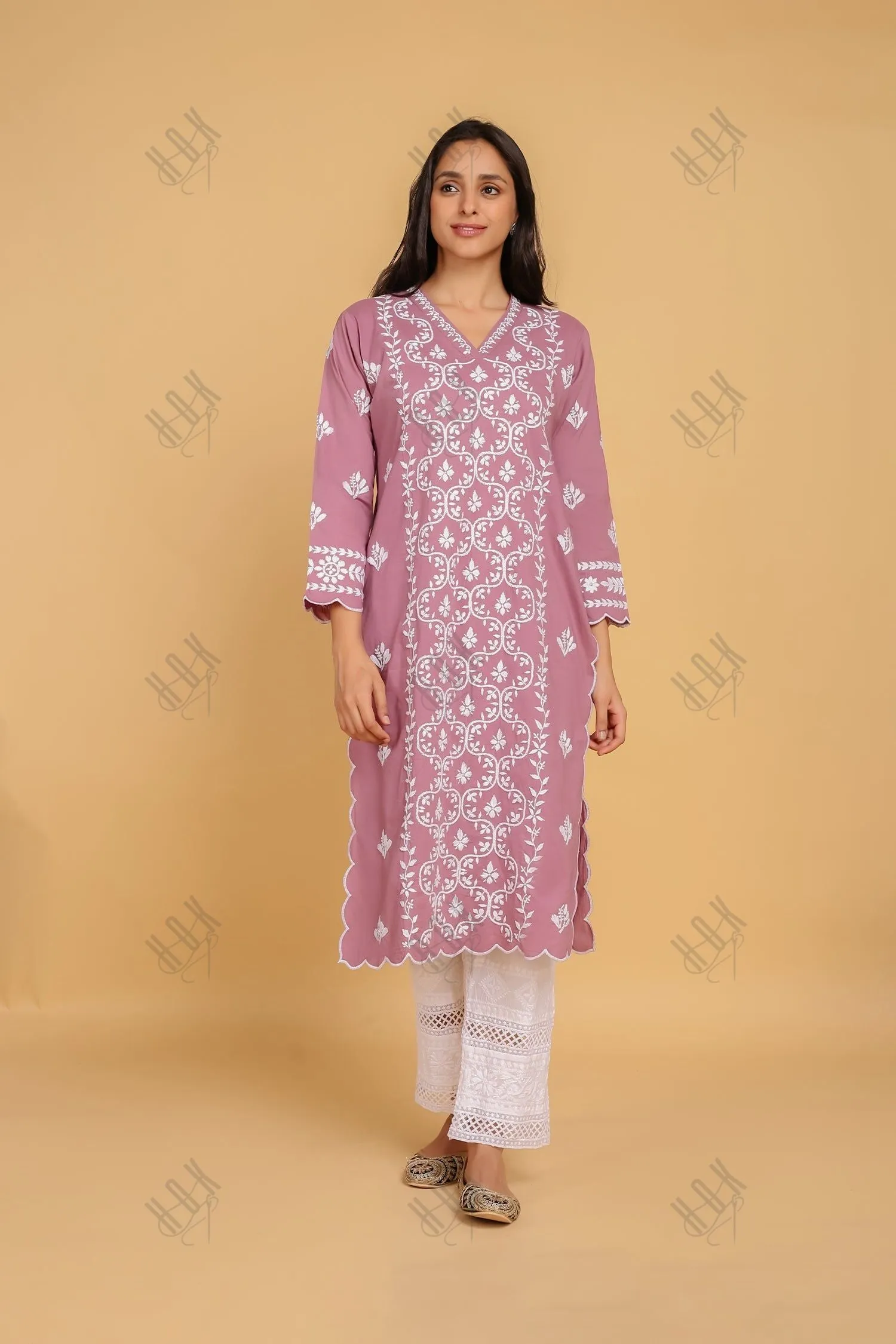 Saba Chikankari Long Kurta In Cotton - Ps