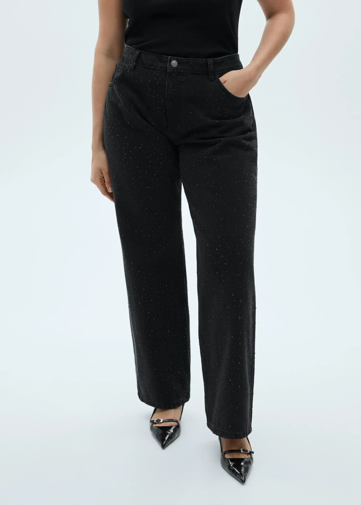 Straight-fit Jeans With Rhinestone Detail