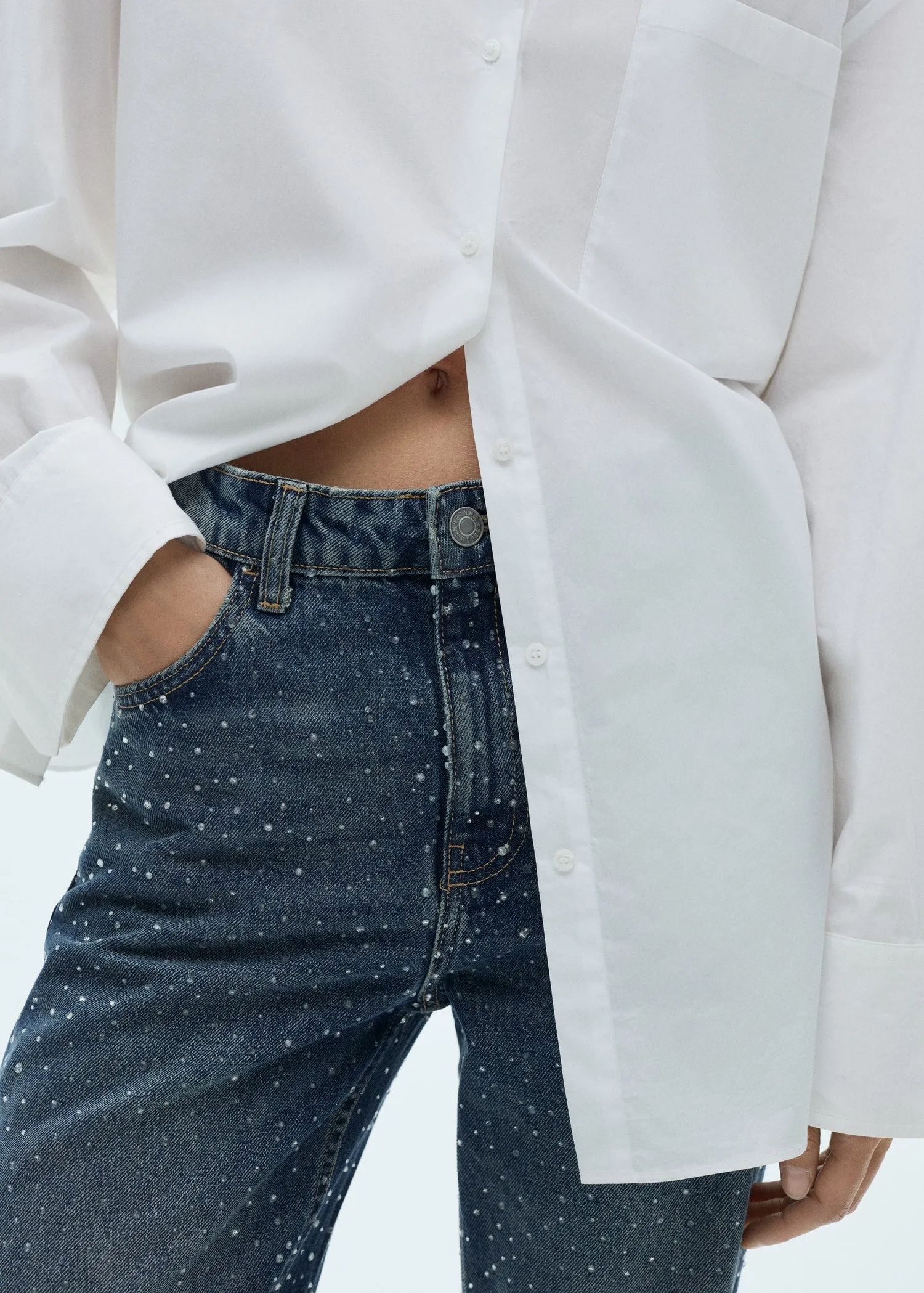 Straight-fit Jeans With Rhinestone Detail