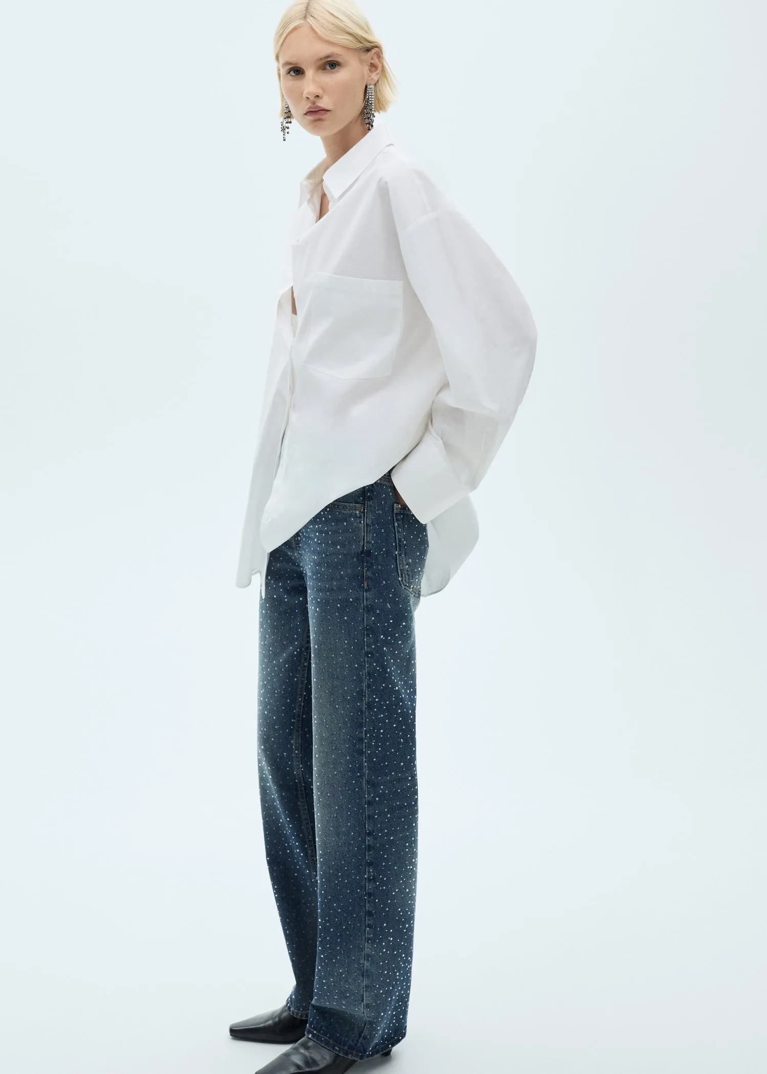 Straight-fit Jeans With Rhinestone Detail