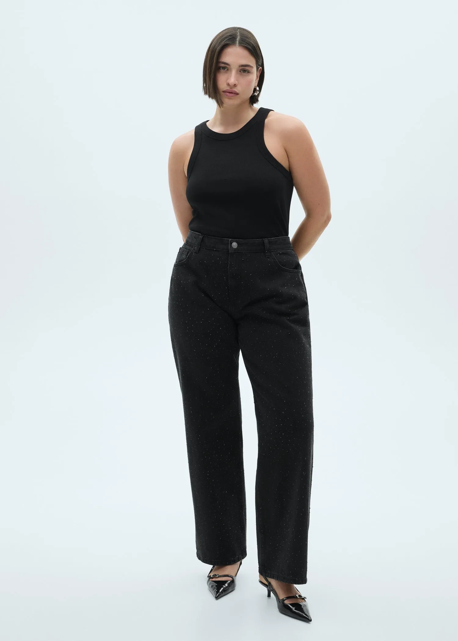 Straight-fit Jeans With Rhinestone Detail
