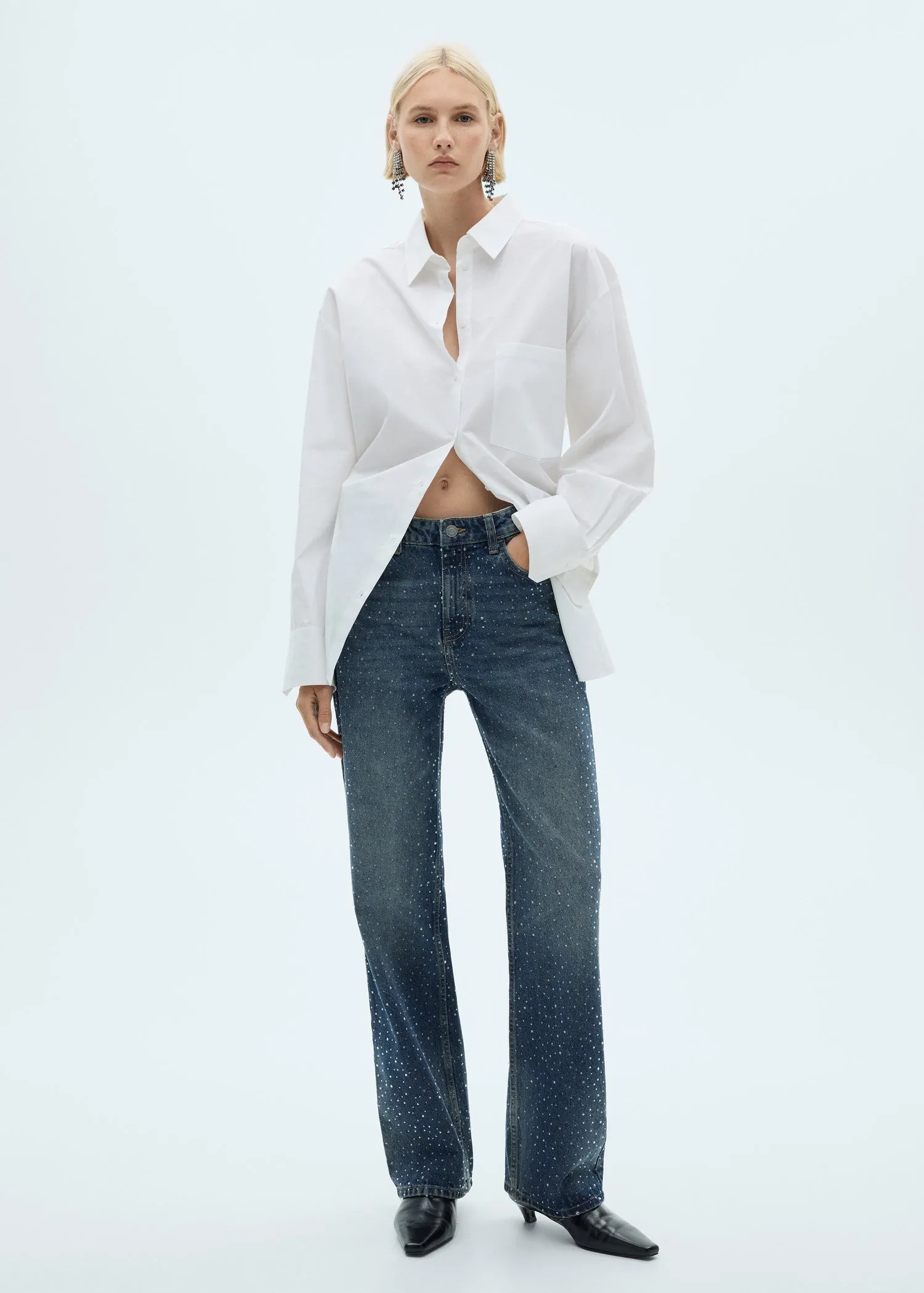 Straight-fit Jeans With Rhinestone Detail