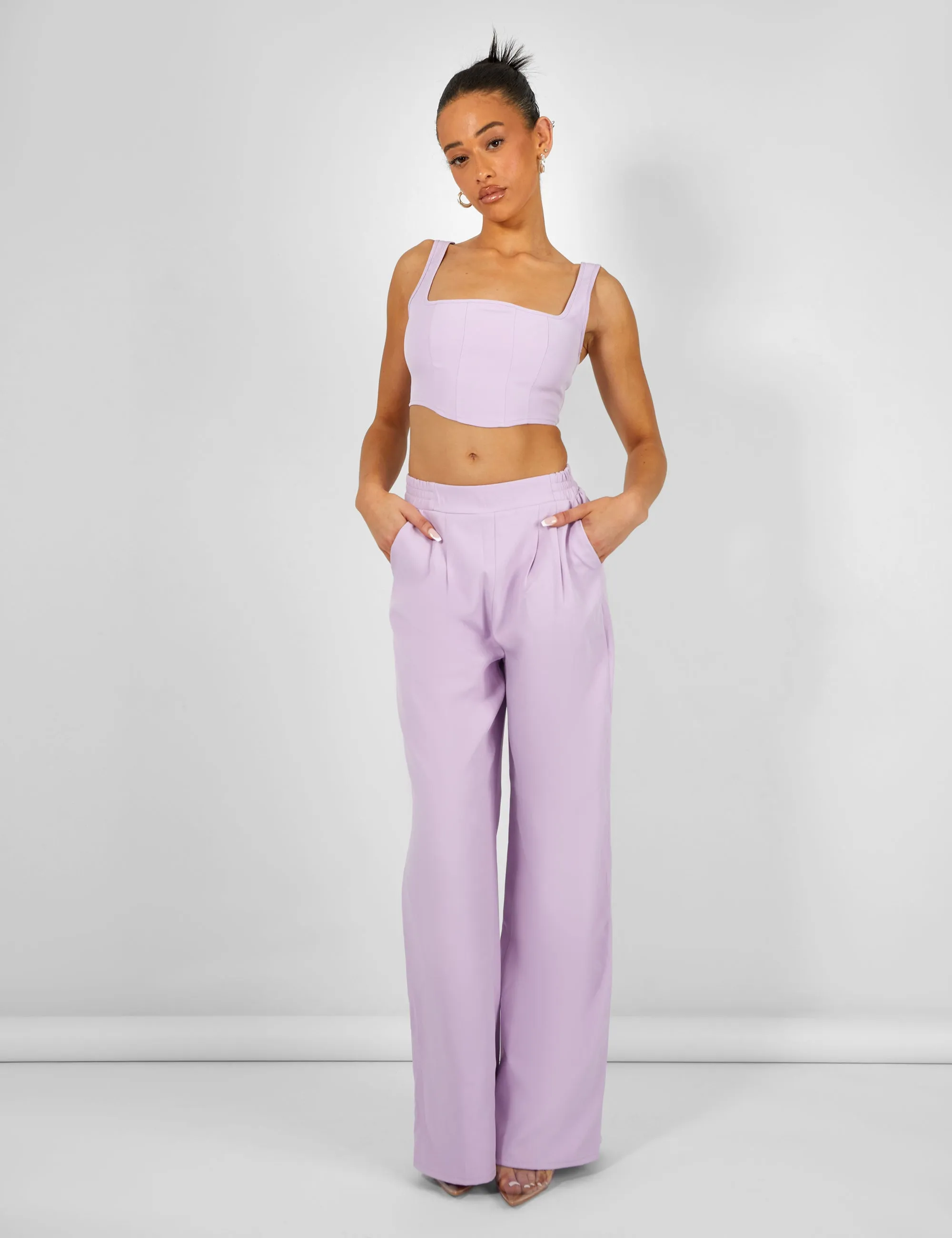 Tailored Wide Leg Trousers Lilac