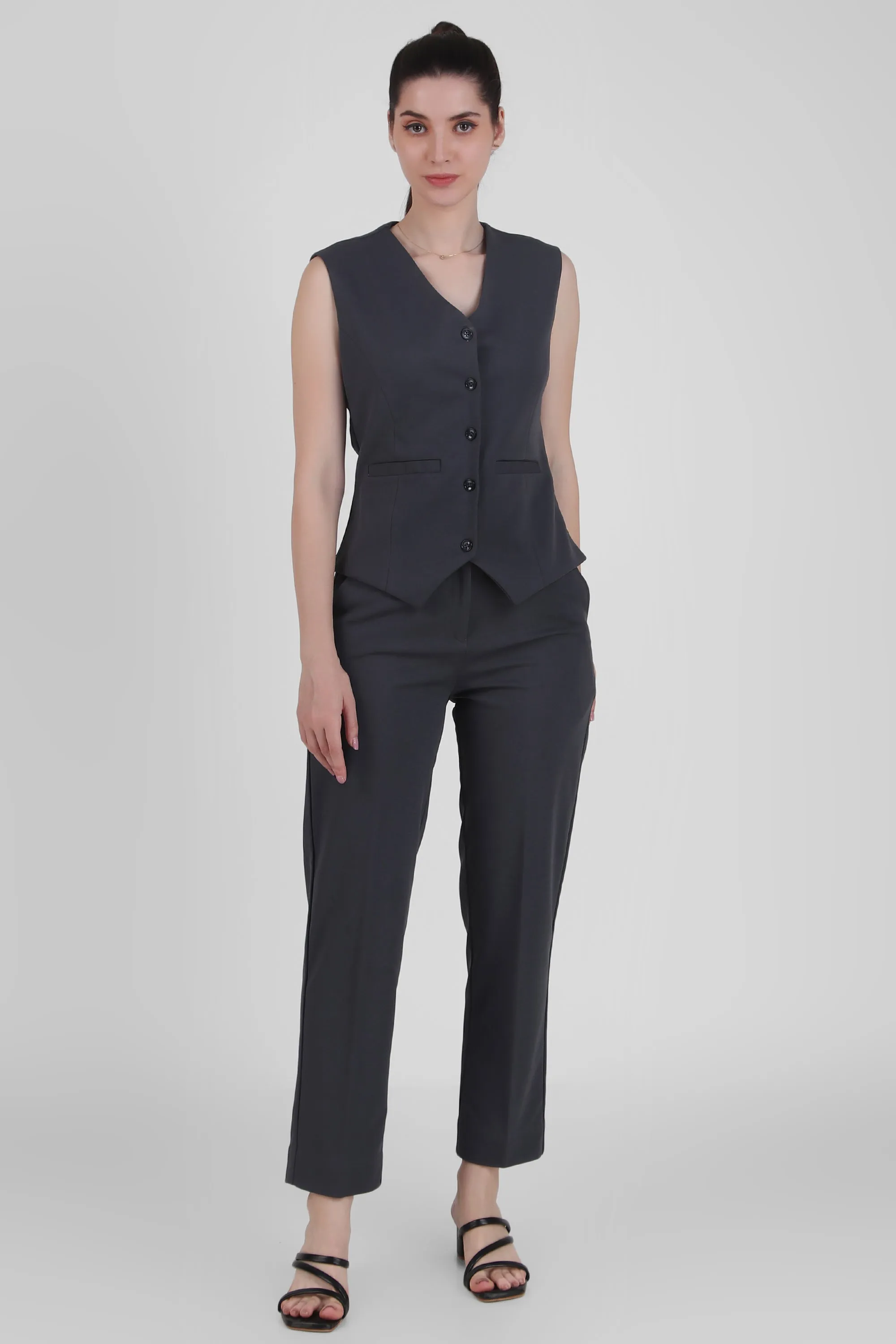 V Neck Tailored Waistcoat, Blusish Gray