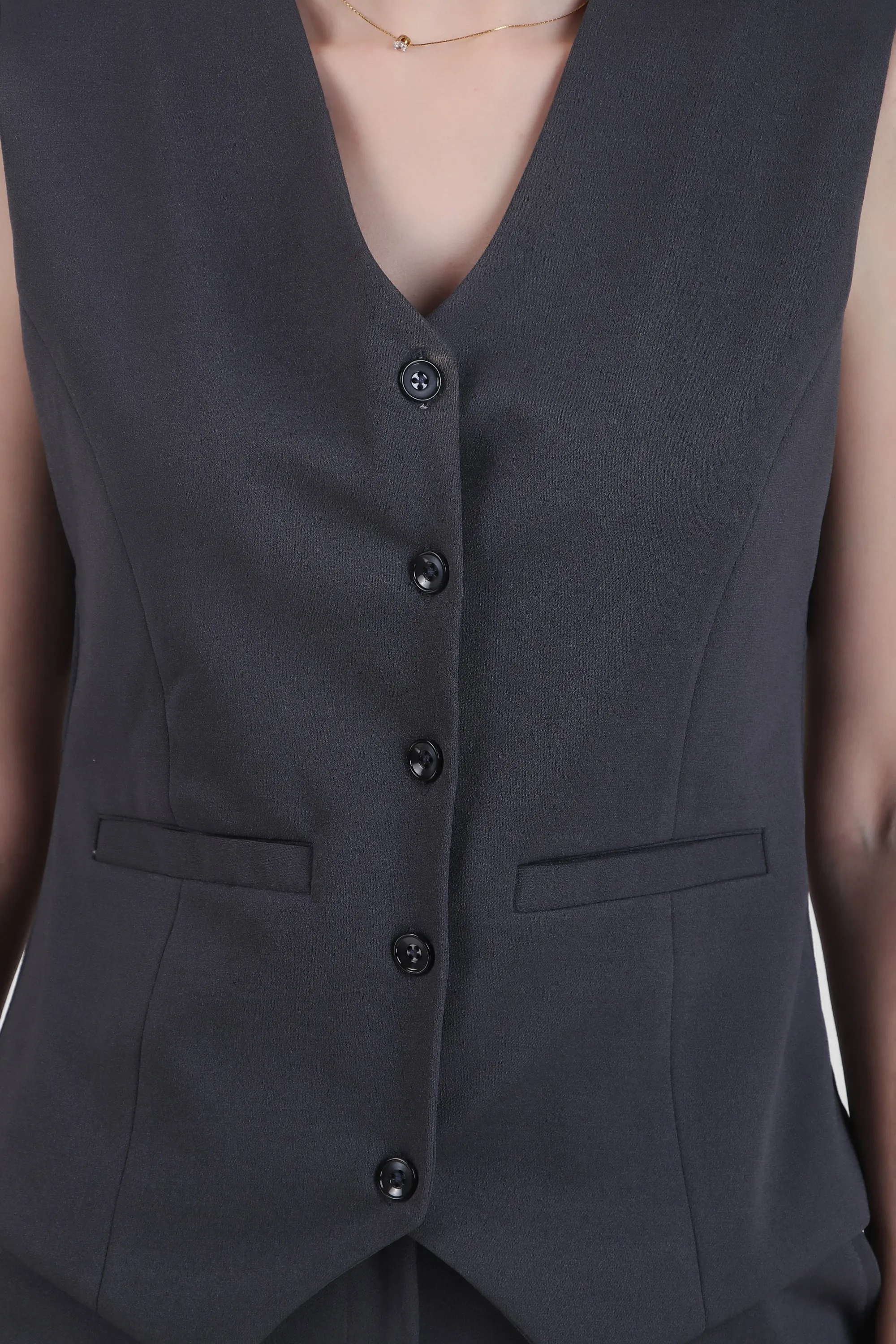 V Neck Tailored Waistcoat, Blusish Gray