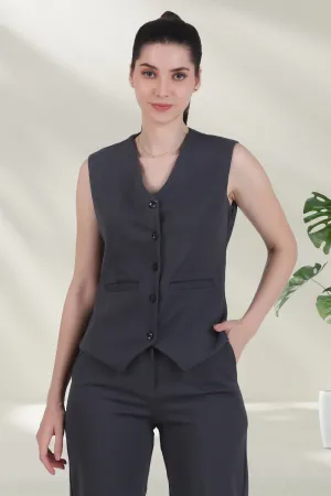 V Neck Tailored Waistcoat, Blusish Gray