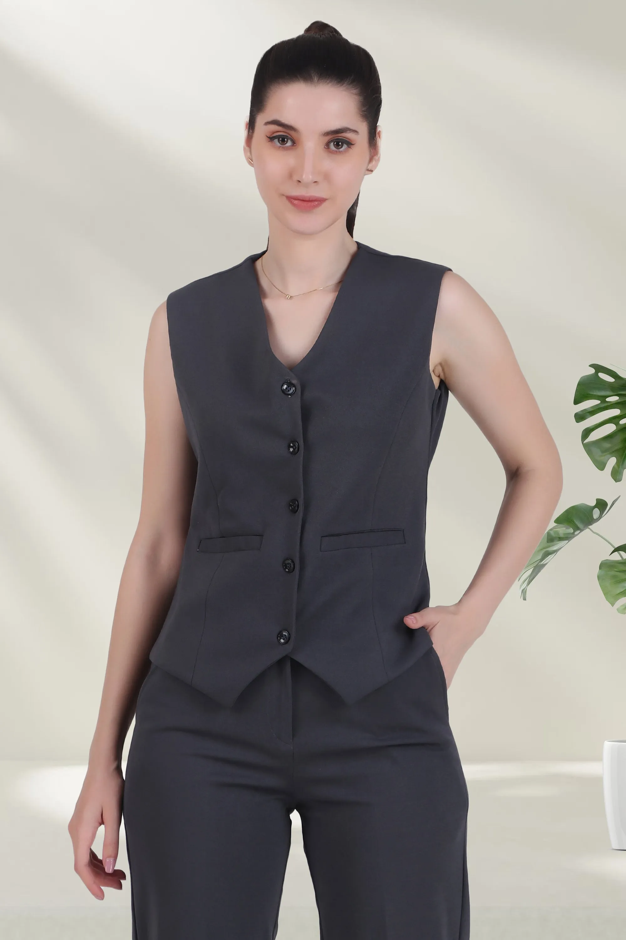 V Neck Tailored Waistcoat, Blusish Gray