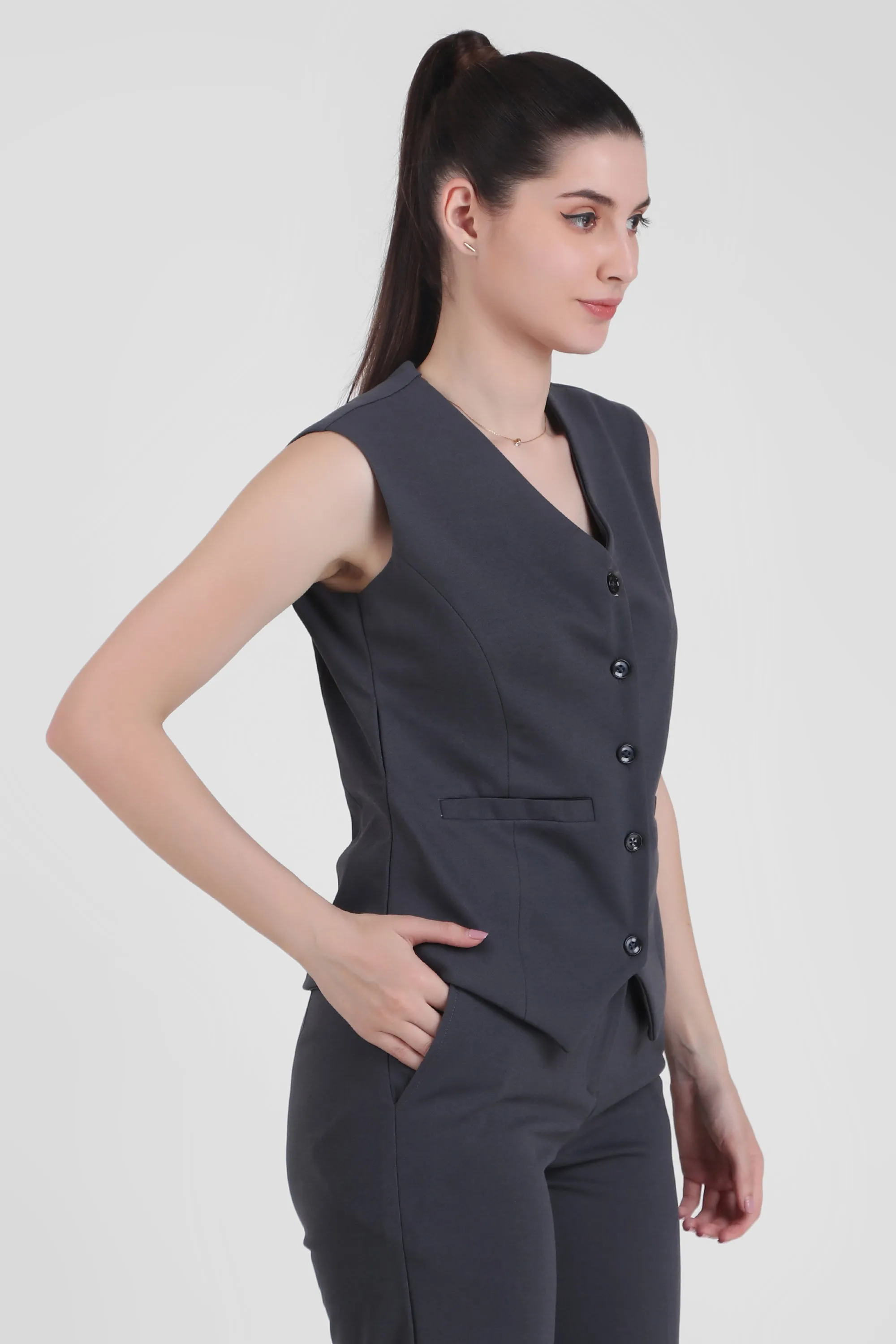 V Neck Tailored Waistcoat, Blusish Gray