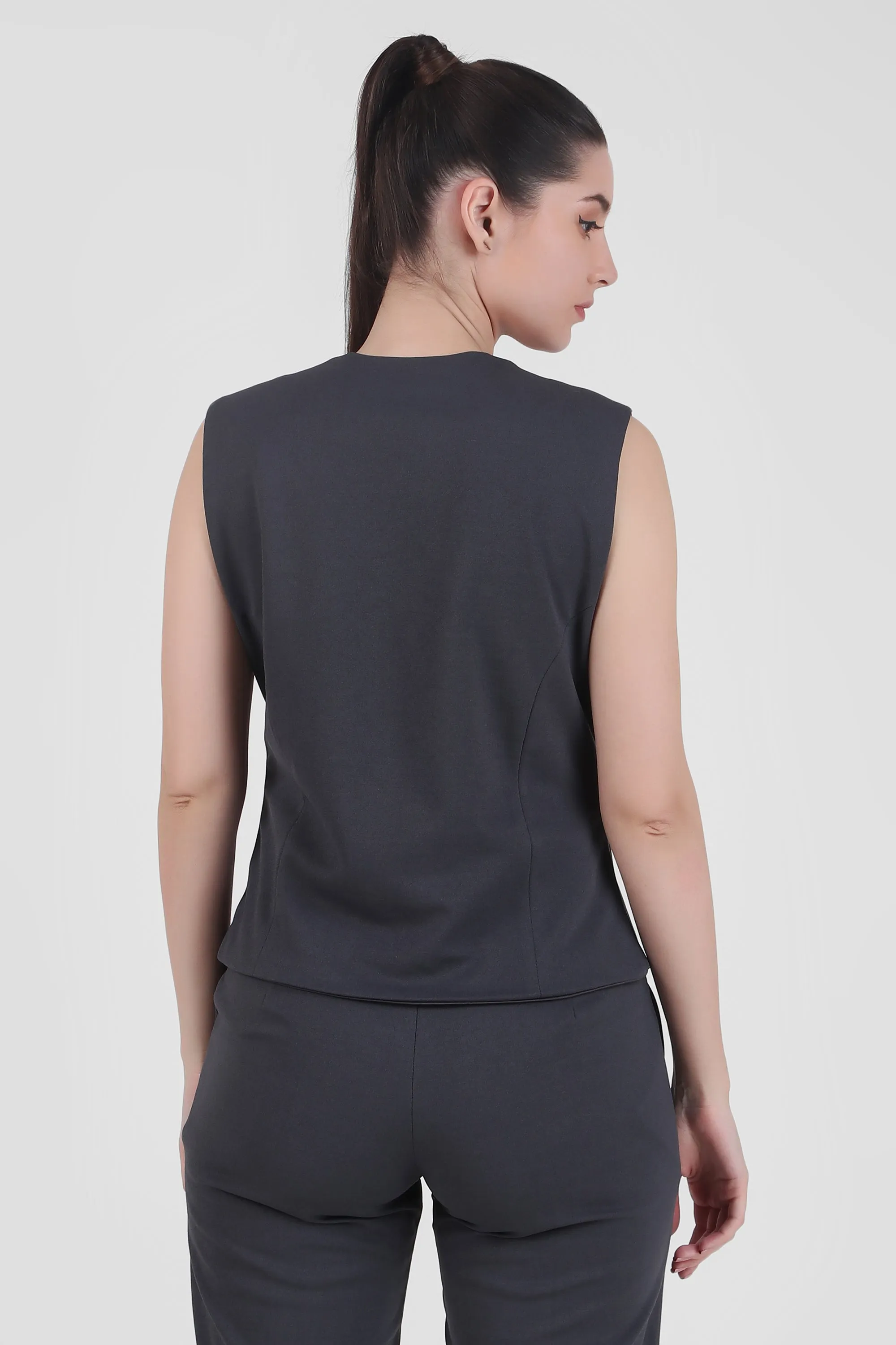 V Neck Tailored Waistcoat, Blusish Gray
