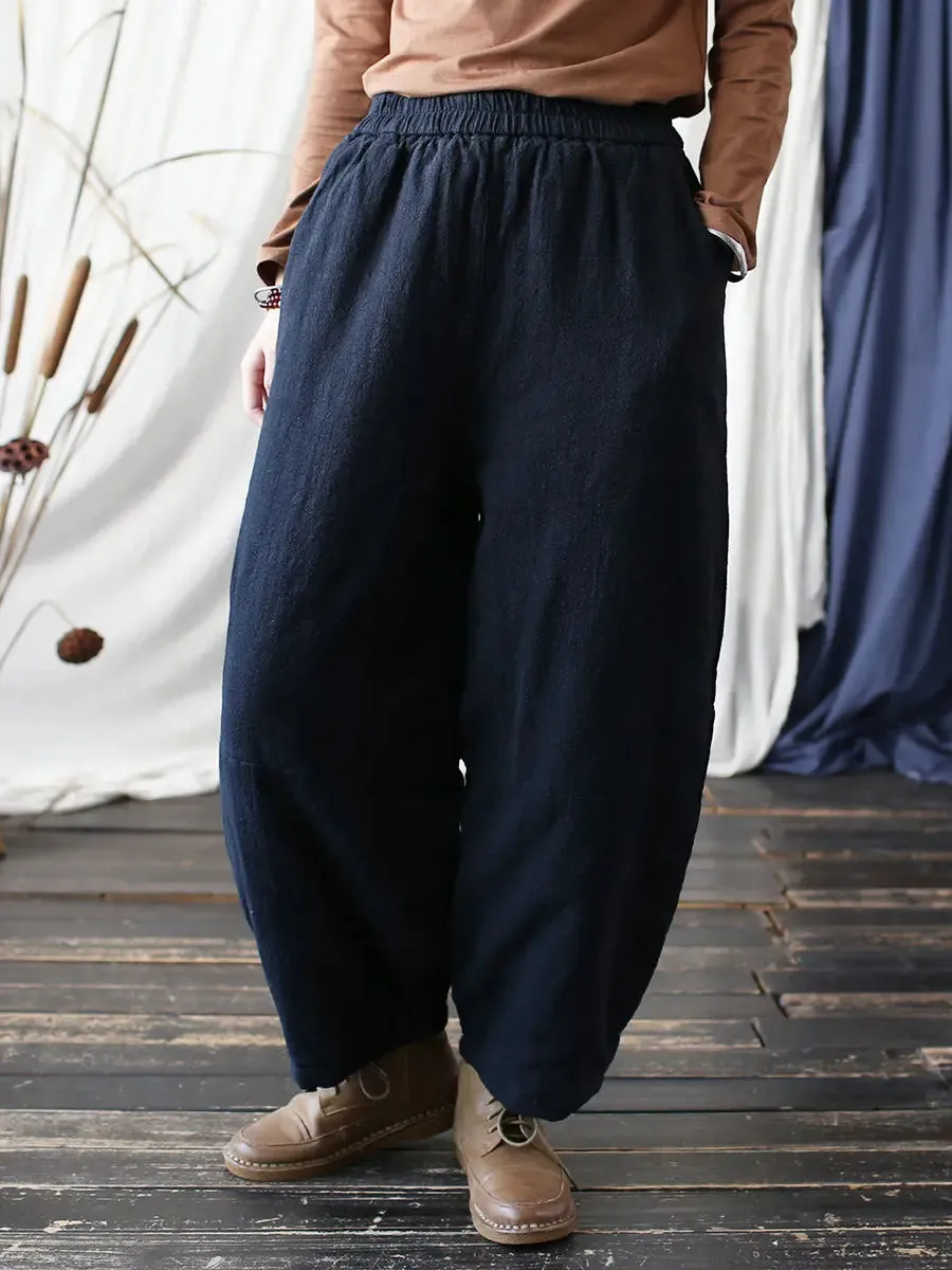 Women Solid Ramie Padded Harem Pants