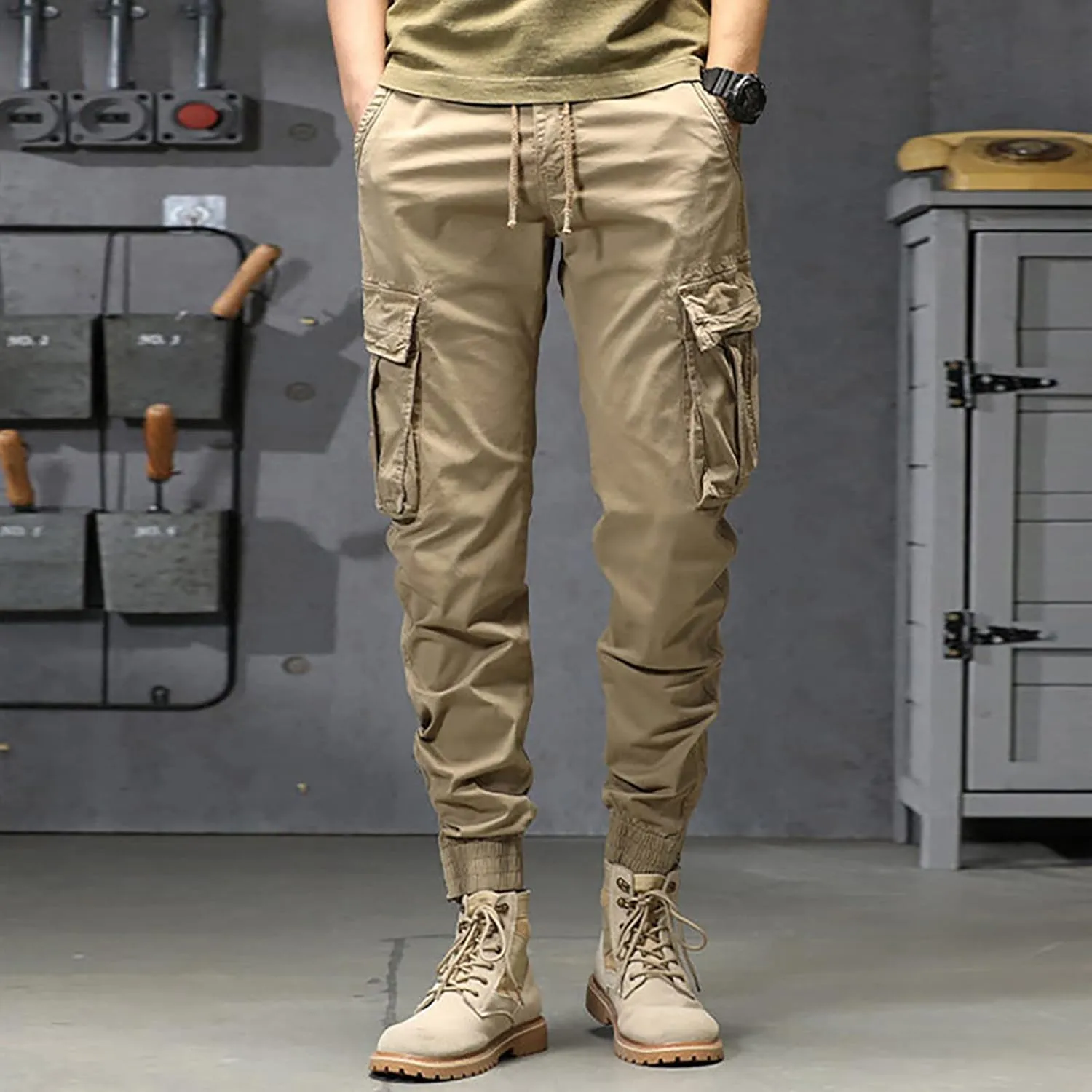 Work Pants for Men Slim Fit Men's Wild Cargo Pants Casual Joggers Sweatpants Outdoor Waterproof Hiking Work Pants